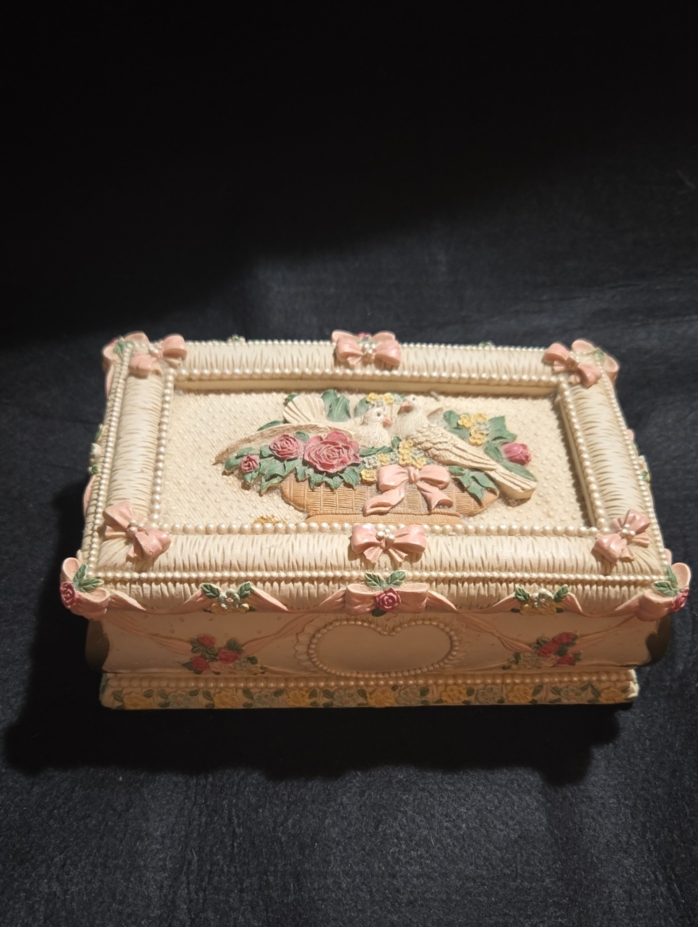 Vintage-Inspired Cream and Pink Stoneware Decorative Jewelry Box